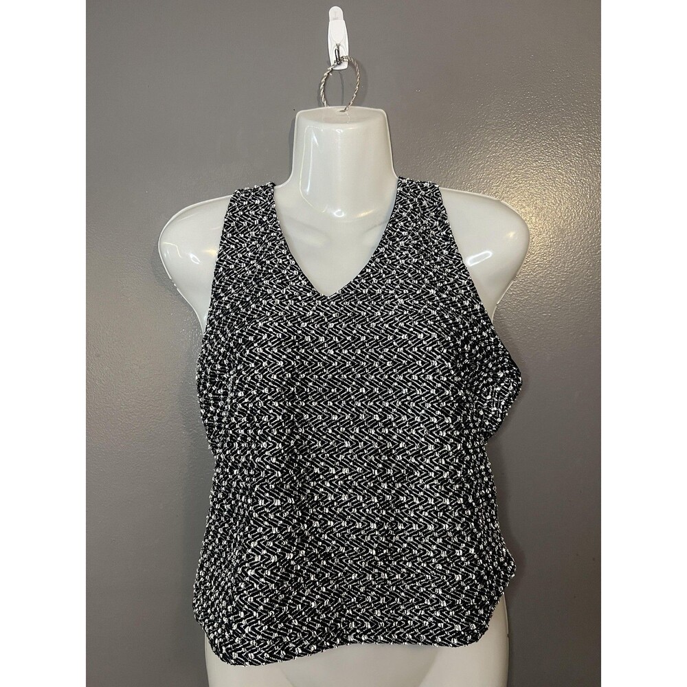 Los Angeles Express Shirt Womens Medium Black White V Neck Sleeveless Textured